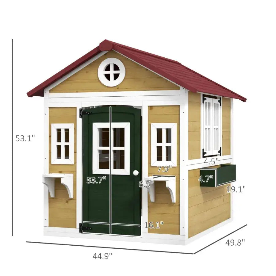 Wooden Playhouse for Outdoor Doors Windows Planter Pots Beige Toddlers 3-8 Years from PriceLows™
