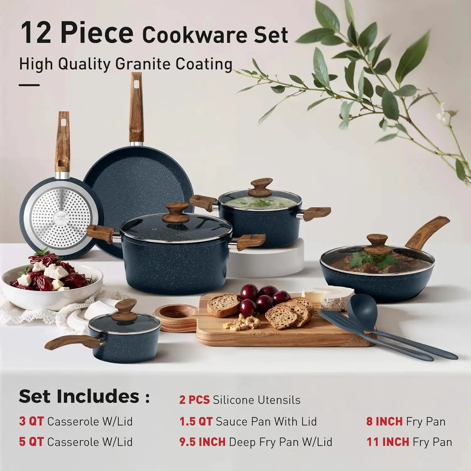 Nonstick Granite Cookware Set, Induction Pots and Pans, Blue Kitchen Set, PFOA & PFOS Free from PriceLows™