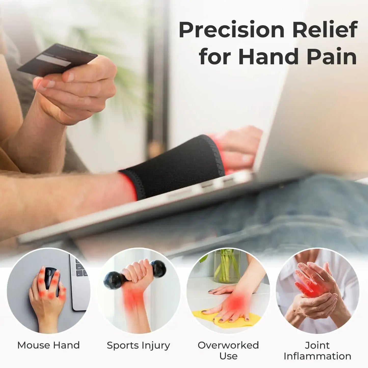 Red Light Therapy Wrist Wrap | 660Nm 850Nm | Rechargeable | Wireless Hand Support