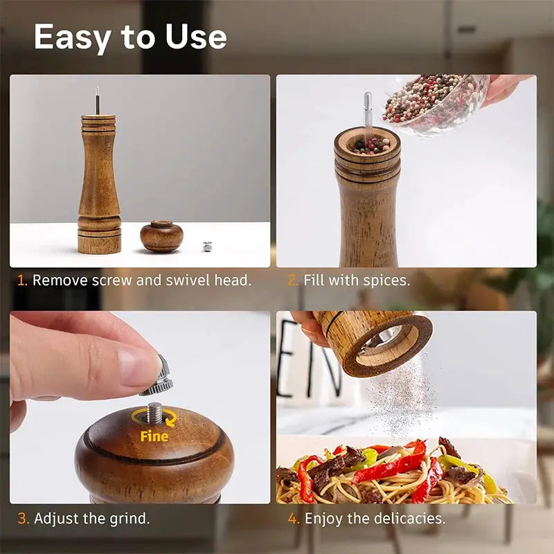 Wooden Salt And Pepper Grinder Set | Oak Wood | Adjustable Ceramic Grinder | JT551