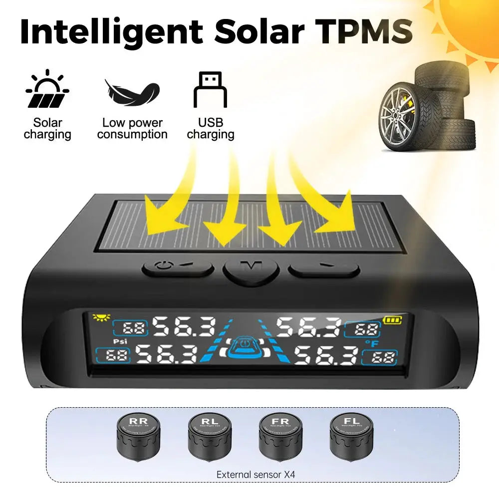 Car Security Alarm Systems Tire Pressure Monitoring Auto Accessories 4 Exteral Universal Solar TPMS Tyre Temperature Monitor from PriceLows™