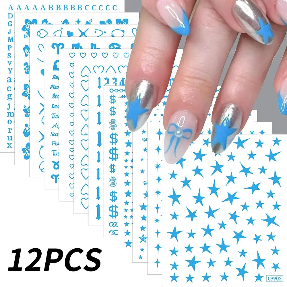 12Pcs 3D Gold Sliver Stars Nail Stickers Bronzing Starlight Nail Art Decals Self Adhesive Slider Decals DIY Nail Tips Decoration from PriceLows™