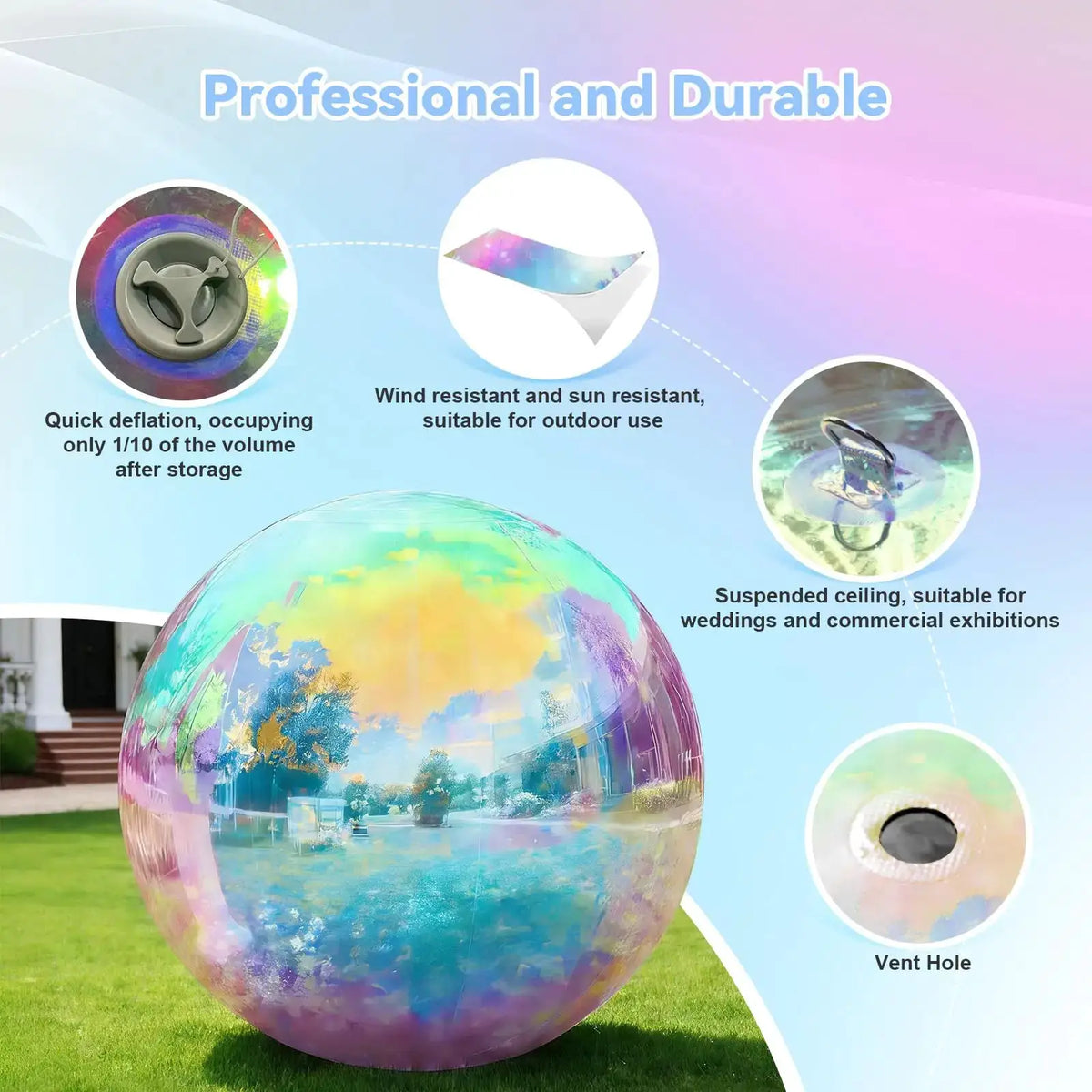 Inflatable Disco Ball | Iridescent PVC Coating | Hang And Stand | 6 Piece Set