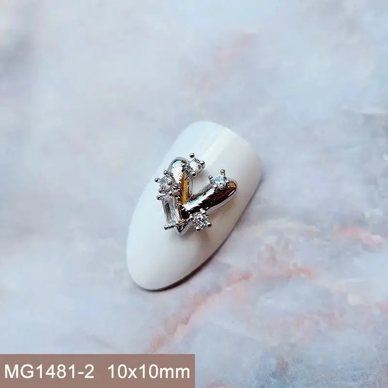 10pcs Valentine's Day Pink Love Heart Ribbon Zircon Metal Nails Jewelry Decorations Nail Art Accessories Charms Parts Supplies from PriceLows™
