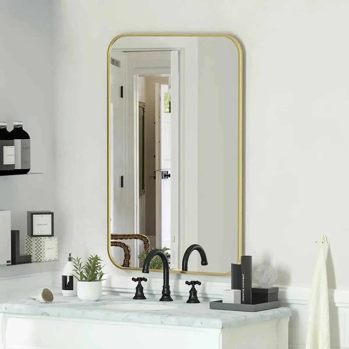 20" x 28" Rectangular Aluminum Alloy Frame Wall Mounted Bathroom Mirror with Rounded Corners from PriceLows™