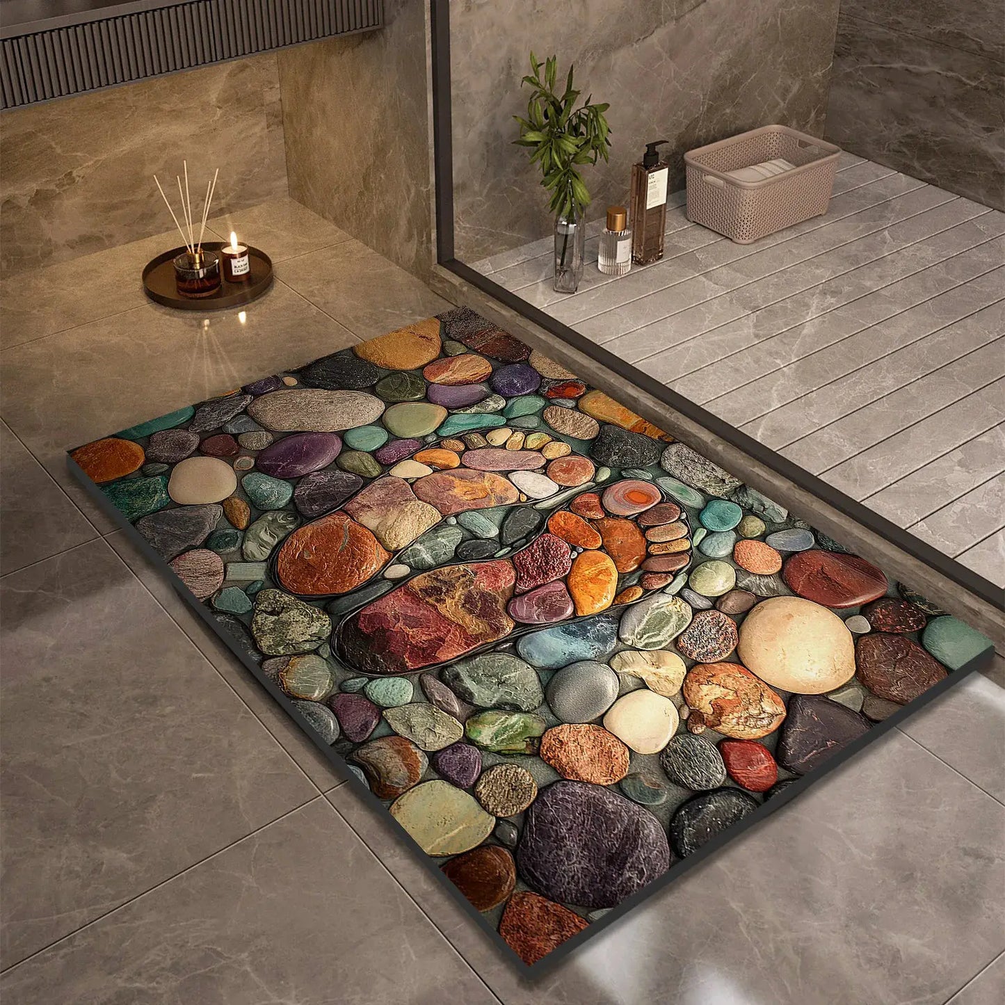 Stone Design Diatomite Bath Mat Bathroom Non-slip Shower Foot Mats Absorbent Quick Dry Toilet Rugs Carpet Doormat Washable from PriceLows™
