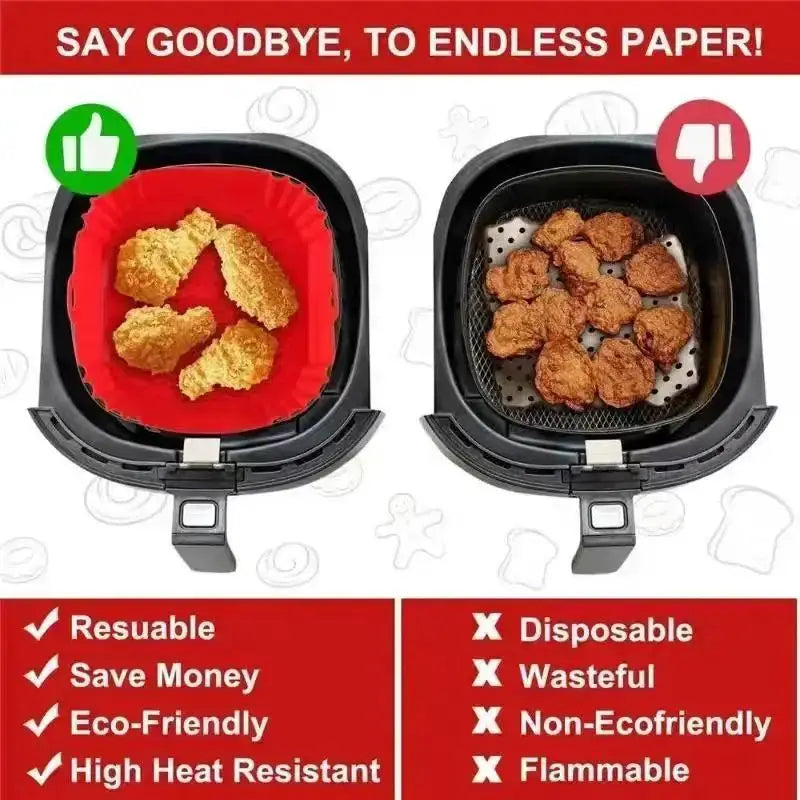 Reusable Silicone Air Fryer Liner | Square 22Cm | Non Stick Handles