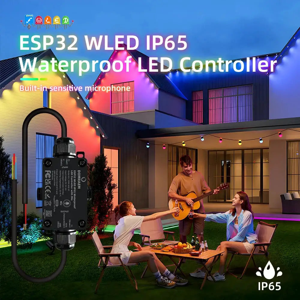 DOMRAEM ESP32 Outdoor IP65 Waterproof WLED Music Sync Controller With 15A Fuse Digital LED Strip Fit WS281X SK6812 Work with HA from PriceLows™