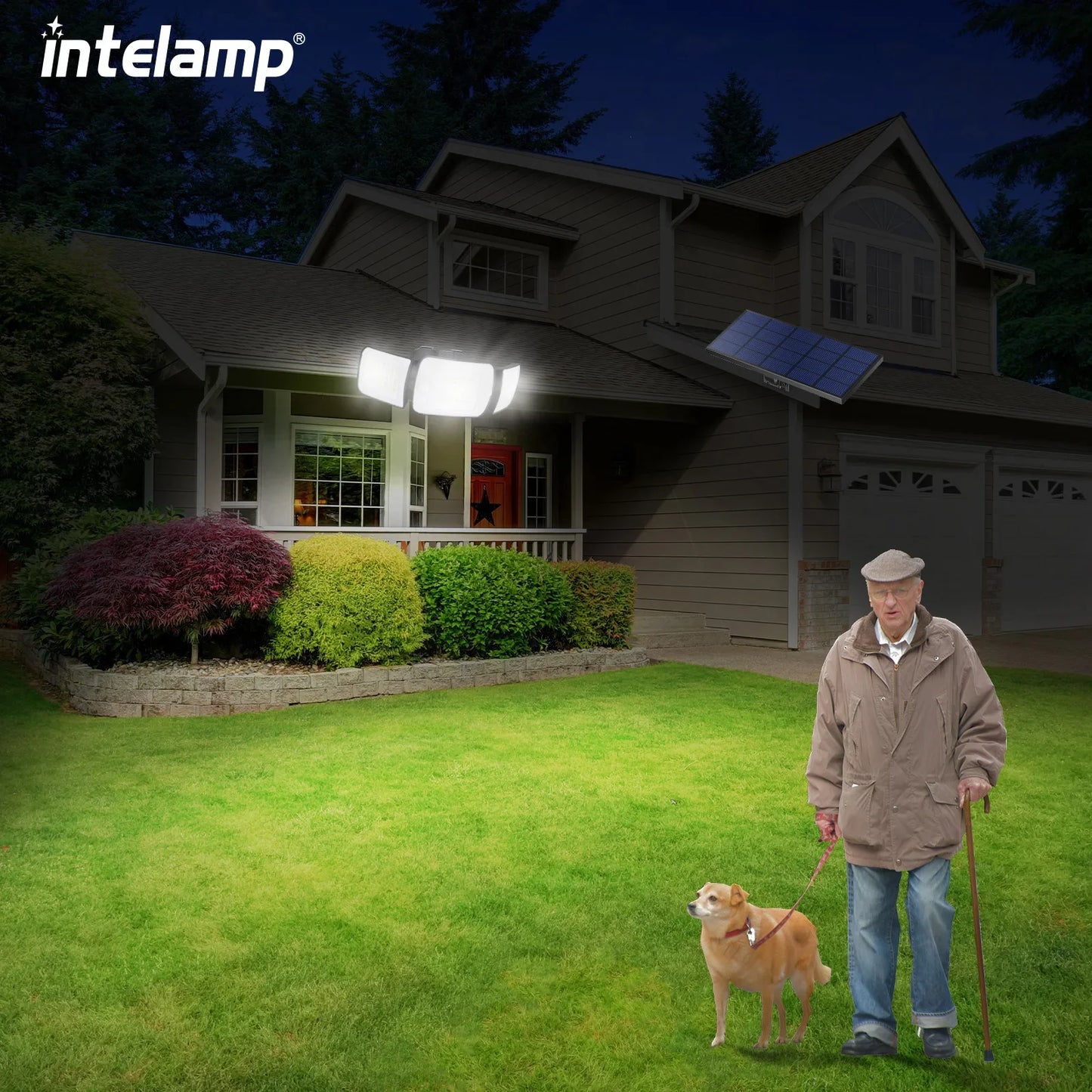 intelamp 6000mah Outdoor Solar Lights 3 Heads Two Motion Sensors Waterproof Bright Wall Street Lamp For Garden Yard Path Garage from PriceLows™