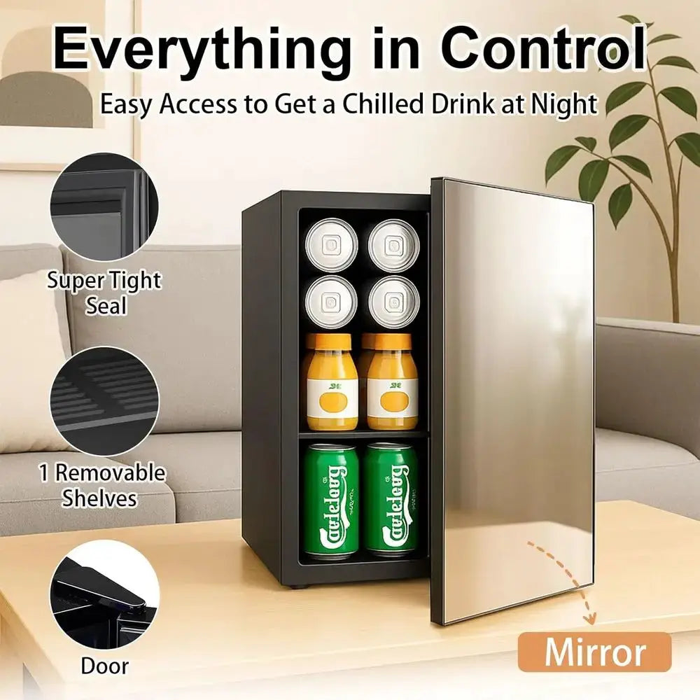 Mini 24-Can Beverage Refrigerator with Mirrored Door and Digital Temp Control, Ideal for Cosmetics, Skincare, Drinks, Bedroom, O from PriceLows™