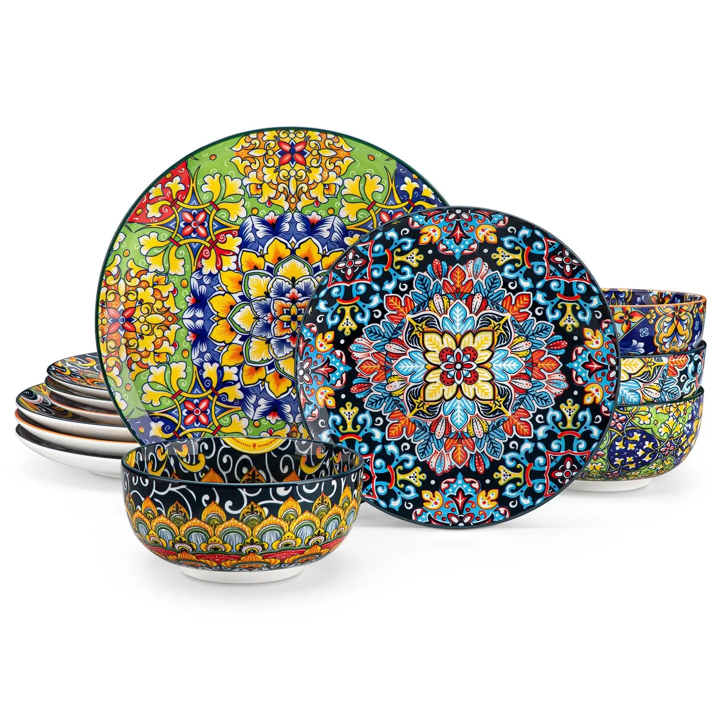 vancasso 12/16/18/24 Piece Ceramic Dinnerware Set Stoneware Bohemian Style with Dinner/Dessert Plate/Cereal/Pasta Bowl For 6 from PriceLows™