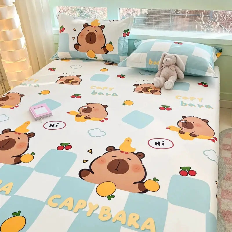 Cartoon Astronaut Fitted Sheet, Cute Astronaut with Rocket Bedding for Kids Boys,Cotton Outer Space Explorer Theme Bed Sheet from PriceLows™