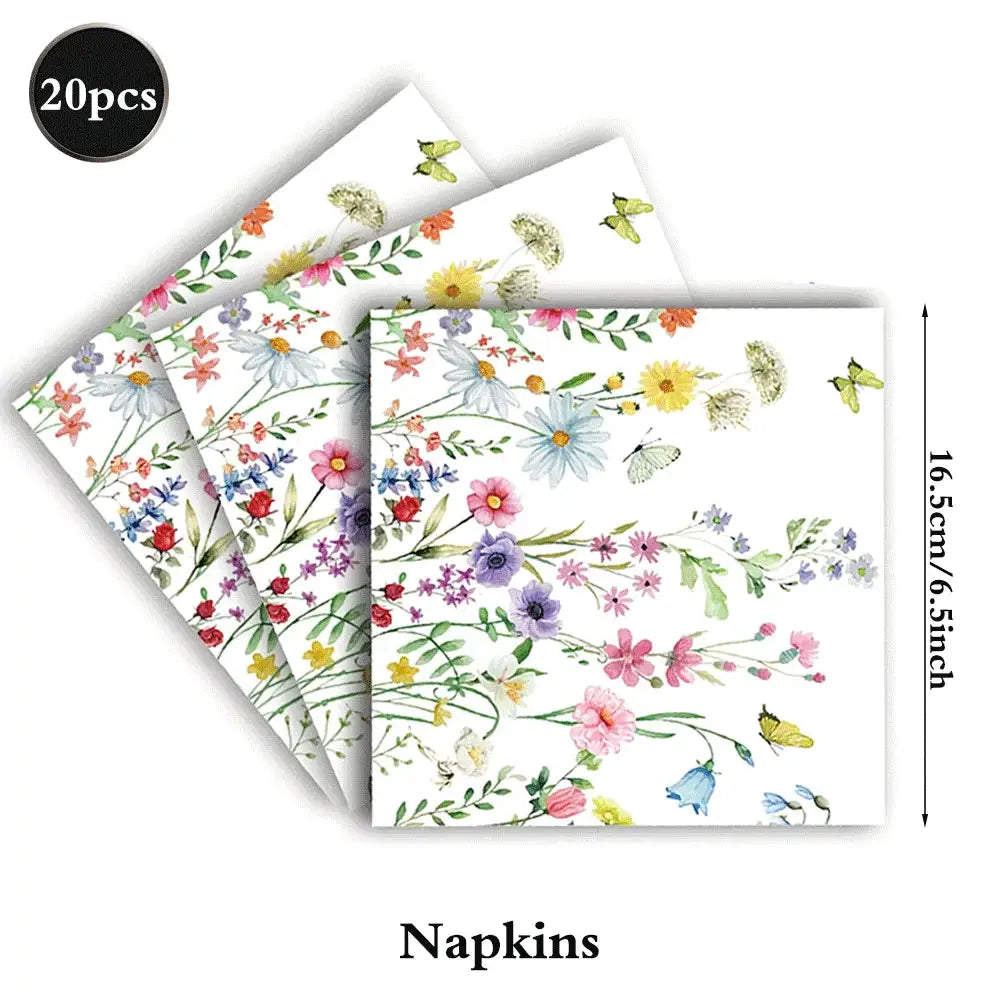 Wildflower Party Supplies | Spring Flower Banner And Plates | Napkins And Balloons