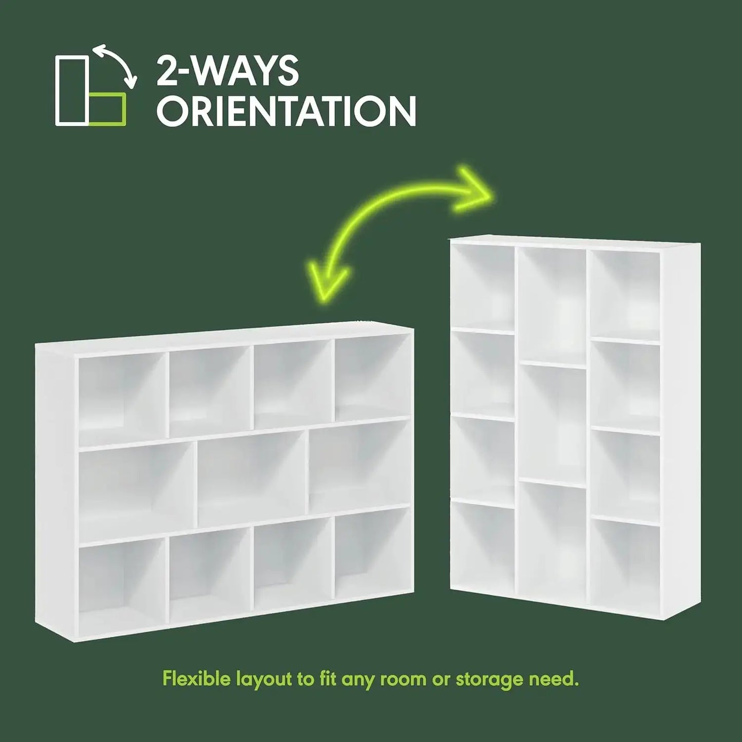 11-Cube Bookshelf, Reversible Bookcase, Open Storage Shelf for Living Room, Bedroom, Home Office, White, Easy Assembly from PriceLows™