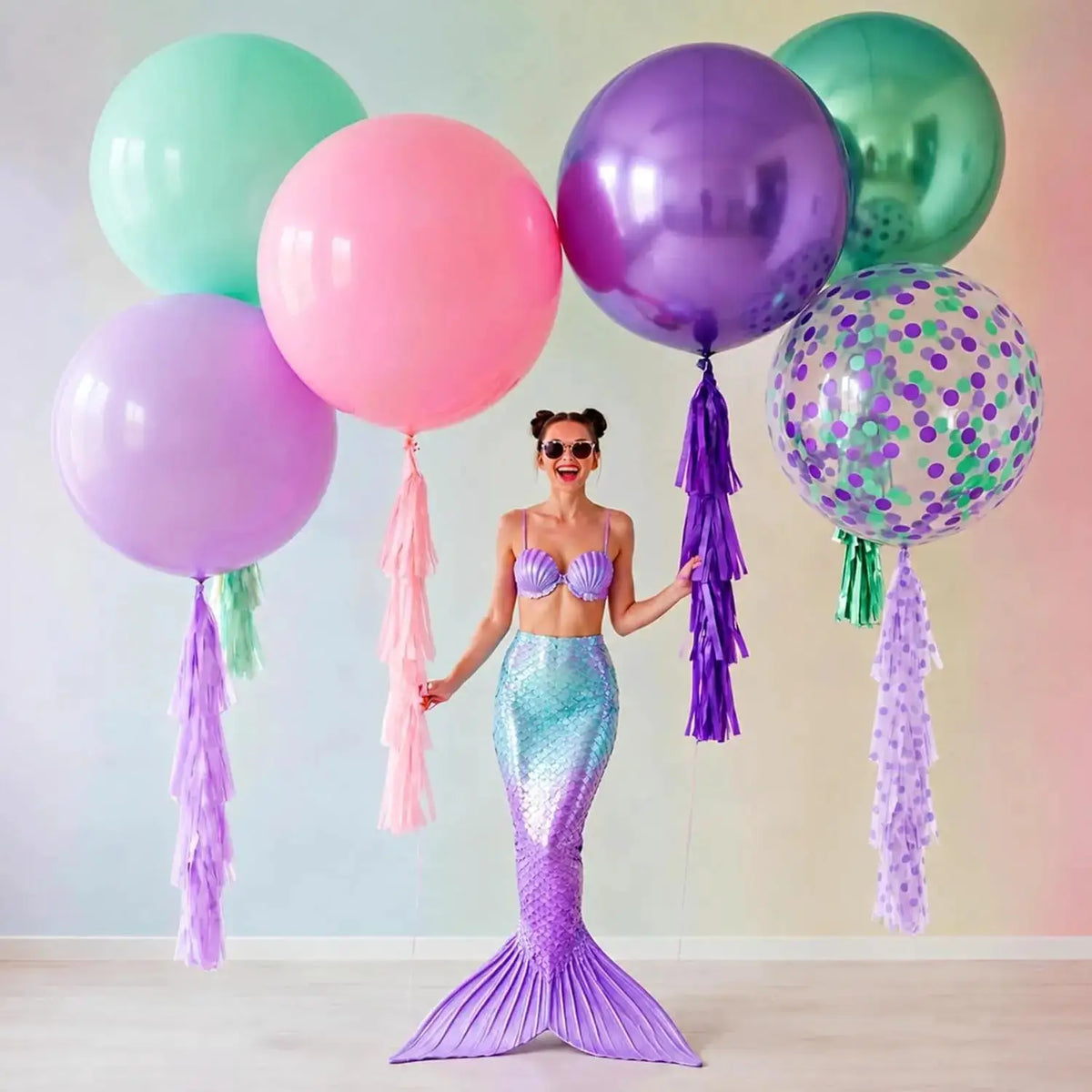 Christmas Giant Balloons | 36 Inch Latex | Tassel Tails | 6 Piece Set