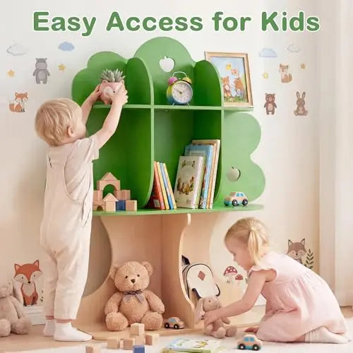 Tree-Shaped 3-Tier Bookshelf With 8 Compartments, Modern Wooden Storage Organizer For Home from PriceLows™