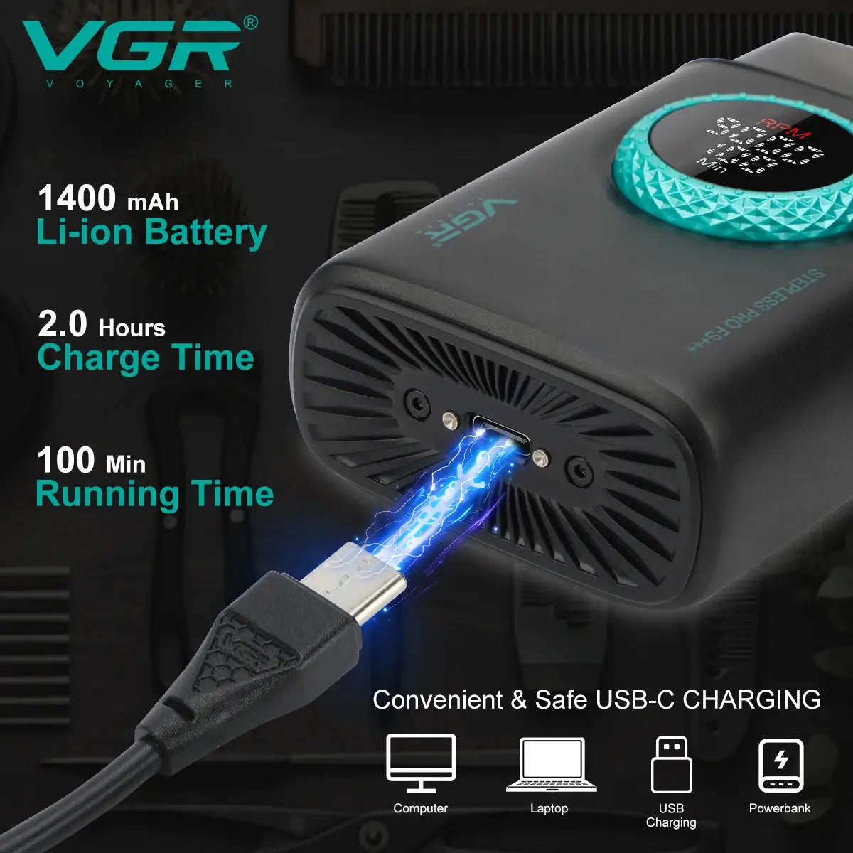 Electric Shaver | LED Digital Display | 9000 Speed | V-378