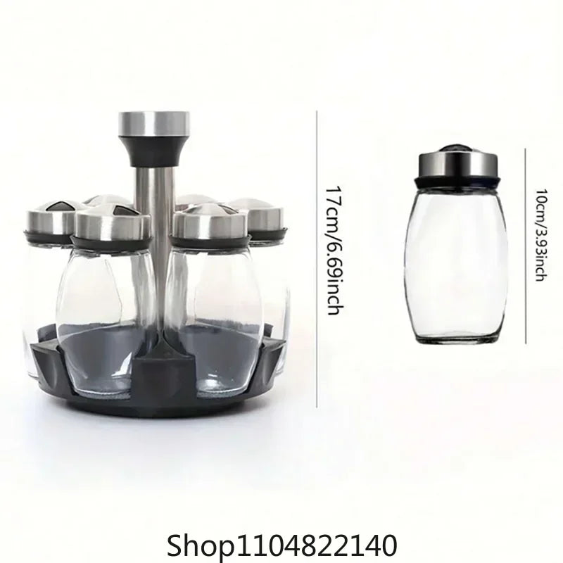 Spice Jar Set | Rotating 360 Degree Glass Jars | Kitchen Storage Rack | 1 Set