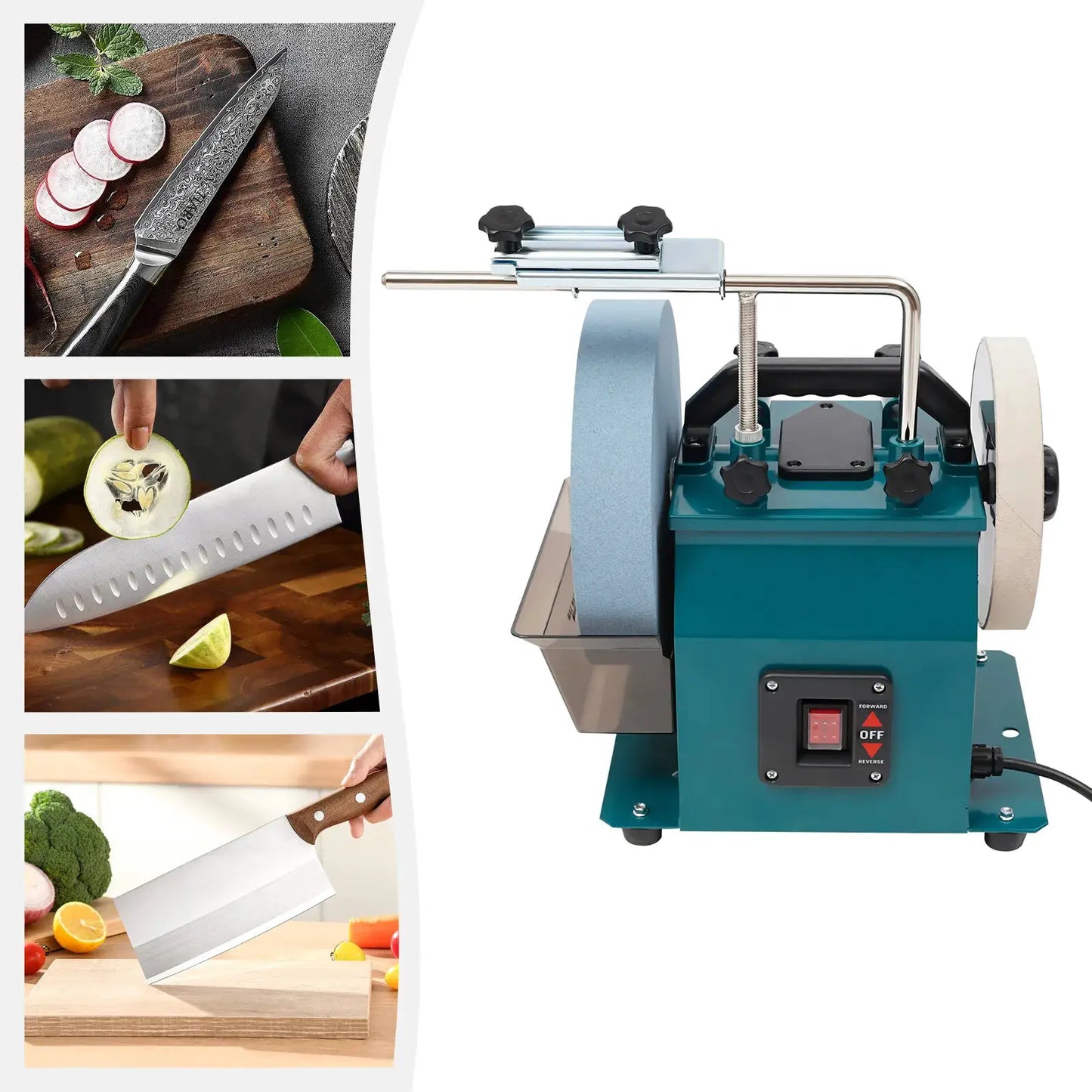 Electric Knife Sharpener for Kitchen and Woodworking Wet Stone Grinder with 10 Inch 220 Grit Wheel and Leather Strop from PriceLows™