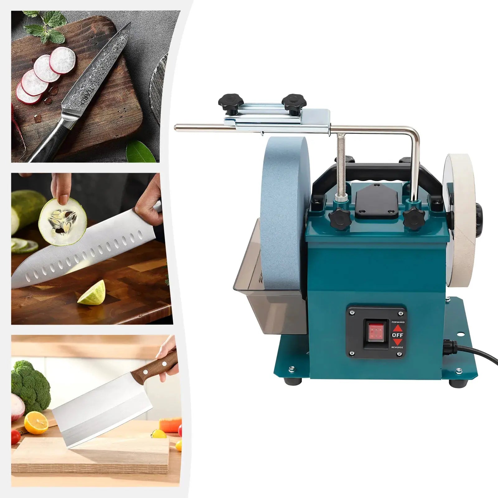 Electric Knife Sharpener for Kitchen and Woodworking Wet Stone Grinder with 10 Inch 220 Grit Wheel and Leather Strop from PriceLows™