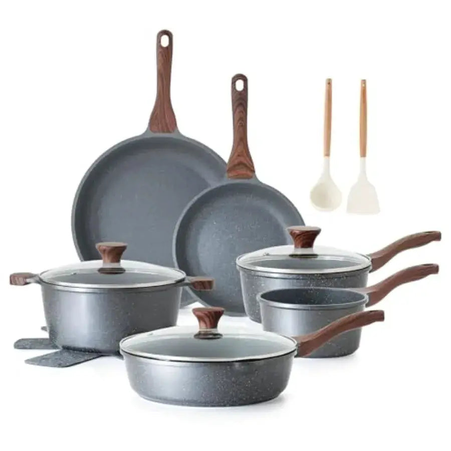 Nonstick Ceramic Cookware Set 16-Piece, Healthy Pots and Pans Set, Non-toxic Kitchen Cooking Set with Stay-Cool Handles, Silico from PriceLows™
