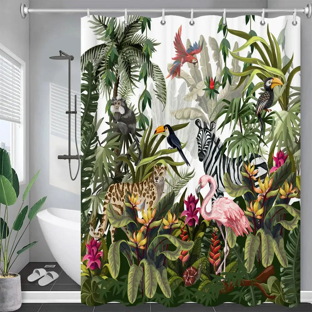 Tropical Leaves Palm Tree Bird Animals Pattern Shower Curtains Bathroom Curtain Waterproof Frabic Bath Bathroom Curtains from PriceLows™