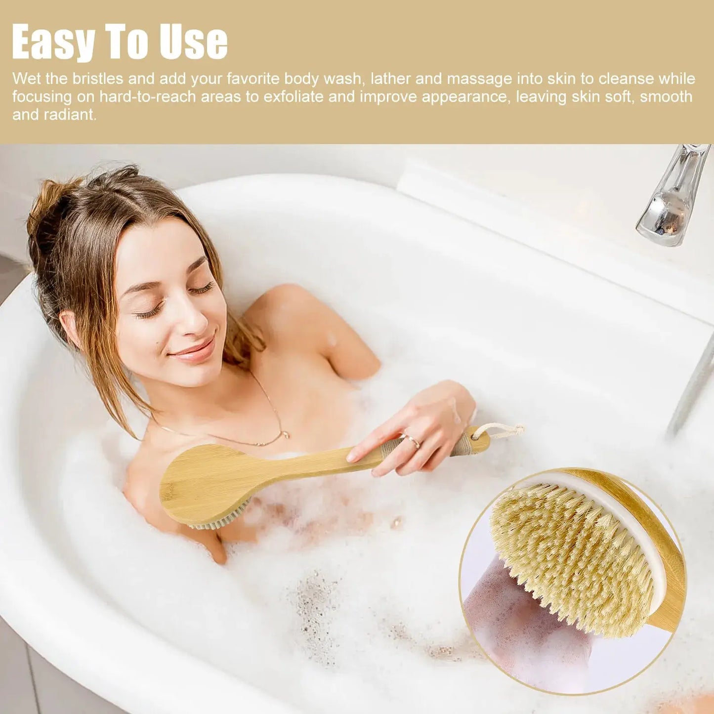 Bath Brush | Long Handle | Boar Bristle | Brown Rope