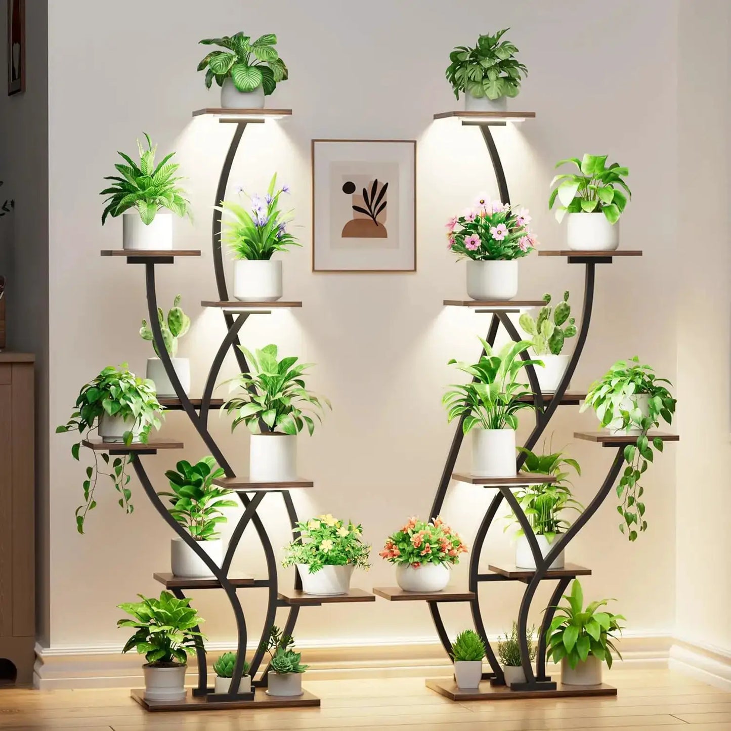 61" 9-Tier Plant Stand with Grow Lights, 2-Pack Corner Shelf for Indoor Plants, Tall Metal Flower Holder for Living Room, Black from PriceLows™