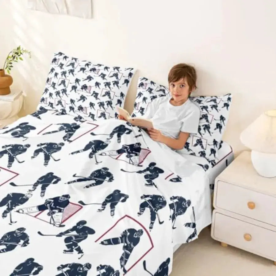 Sheet Set Sports Event Bedding Set Player Bed Sheets for Boys Bedroom Decor Soft Winter Sports Puck Bed Cover, 1 Fitted Sheet+2 from PriceLows™