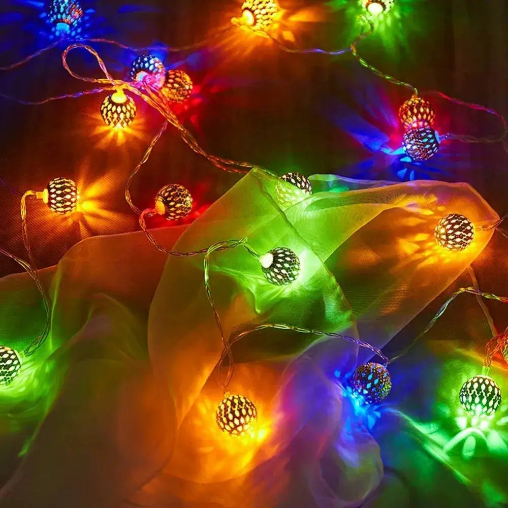 1PC 1.5M/3M Battery Powered Moroccan Ball Lamp String, Indoor and Outdoor Lights, used for Wedding, Party, Festivals, Birthday from PriceLows™