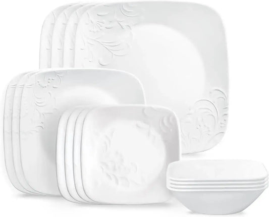 Cherish 16pc Dinnerware Set, Service for 4, 8 Plates 8 Bowls, Chip & Break Resistant, White ware from PriceLows™