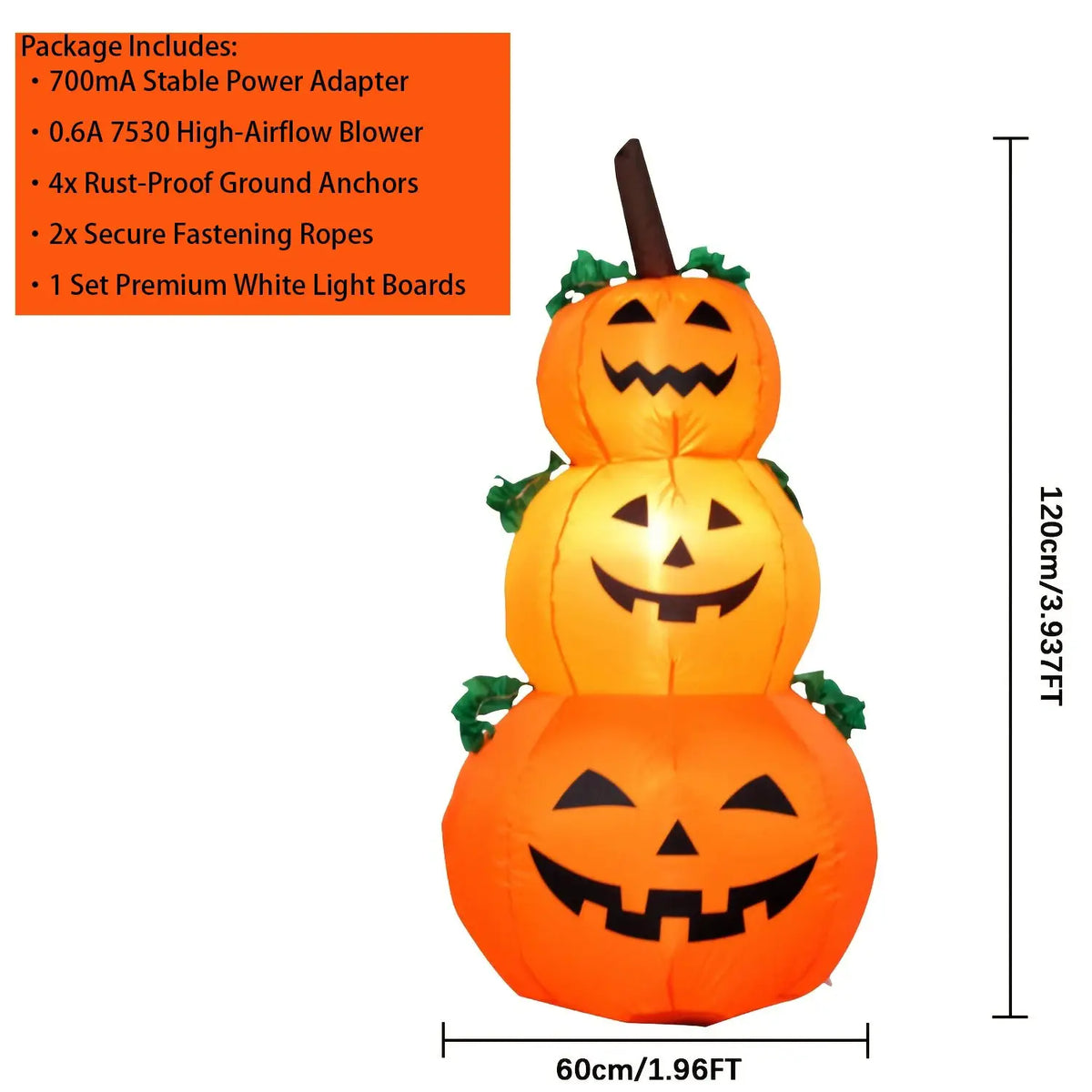 Halloween Inflatable Pumpkins | 3.9 Ft | Led Built In Lights | Stacked