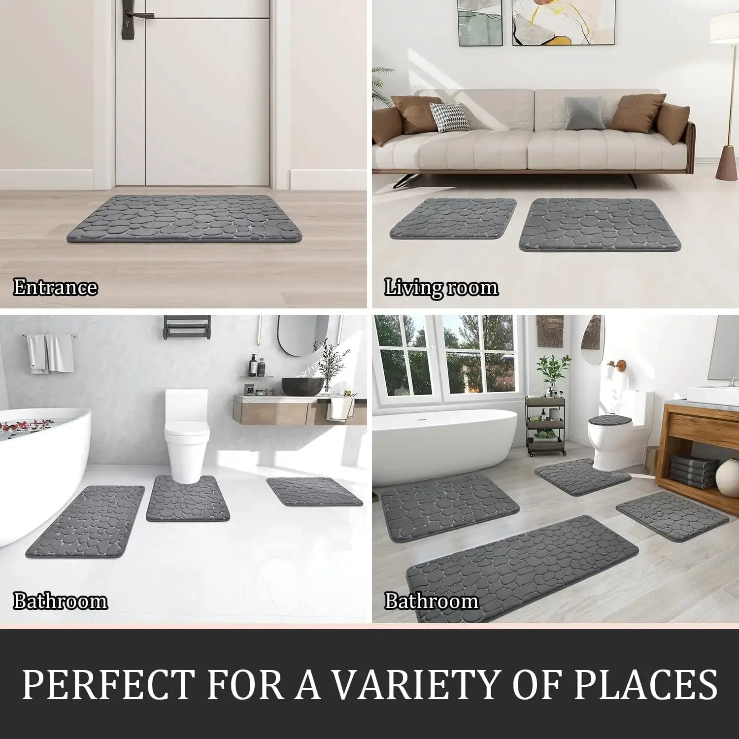 Bathroom Rugs Mat Set 3 Piece Dark Grey, Memory Foam Bath Mats Sets, Non Slip Water Absorbent Washable Bath Rugs for Sin from PriceLows™