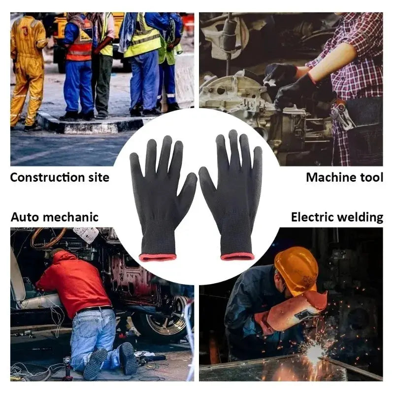 Black Nylon PU Coated Gloves Breathable Non Slip for Factory Machinery Gardening Woodworking Outdoor Safety Work Gloves from PriceLows™