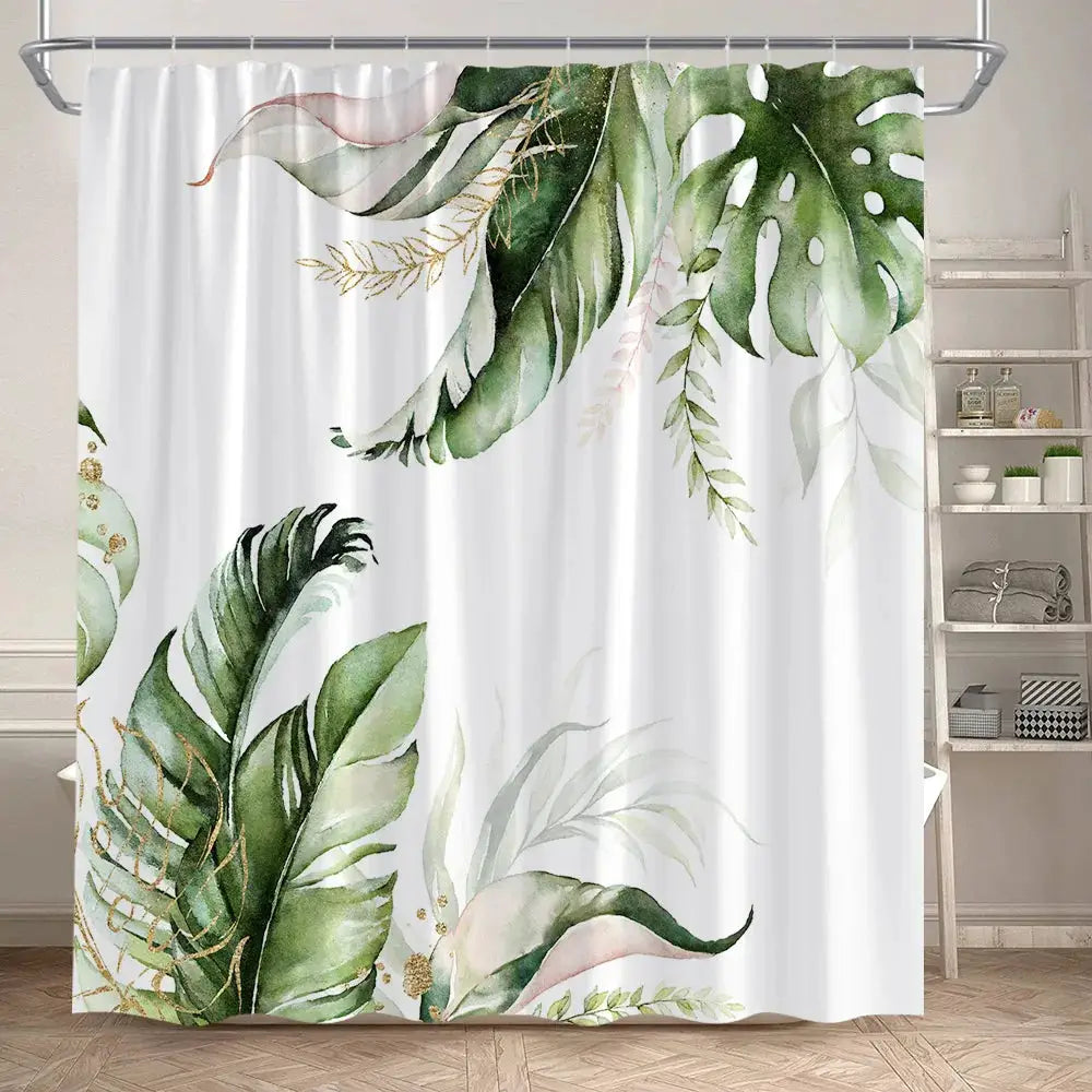 Tropical Leaves Shower Curtain Green Palm Leaf Monstera Plant Bath Curtains Set Polyester Fabric Home Bathroom Decor with Hooks from PriceLows™