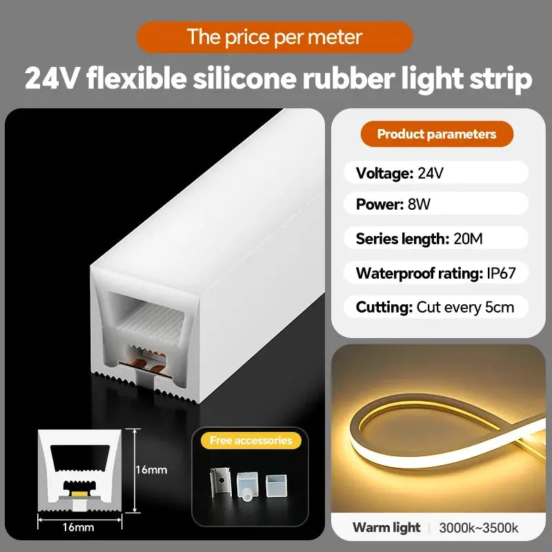 24VLED Silicone Light Strip Sleeve Outdoor Waterproof Linear Light Open Hidden Embedded Flexible Bendable Shaped Light Strip from PriceLows™