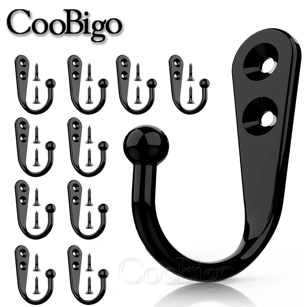 10 Pack Wall Hooks with Screws Wall Mounted Hanger Hook for Coat Towel Bags Caps Hook Kitchen Bathroom Storage Rack Holders from PriceLows™