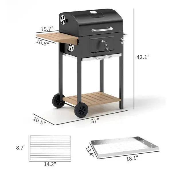 Charcoal BBQ Grill, Outdoor Portable Cooker for Camping or Backyard Picnic, Barbecue Grill with Side from PriceLows™