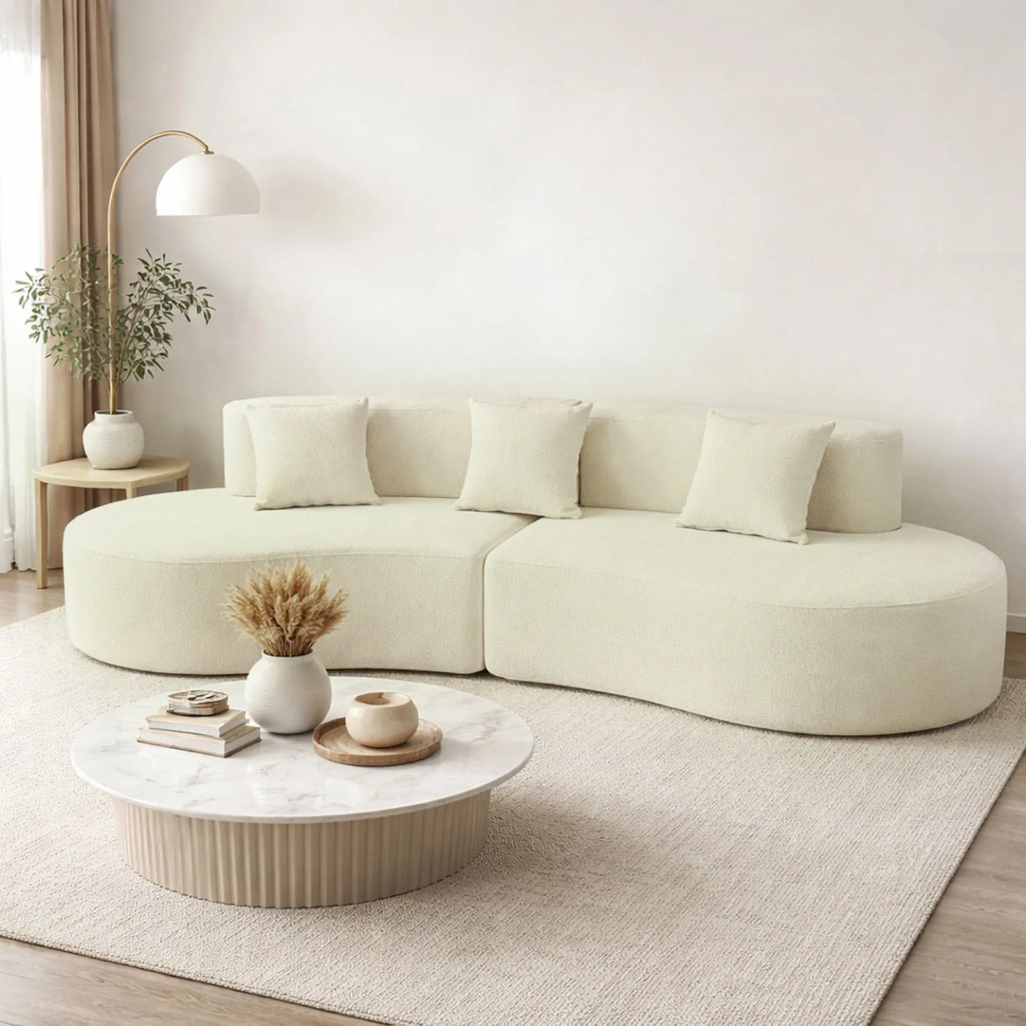 Modular Sectional Sofa | Curved 4-Seat | Cream White | Width 2000-2400mm