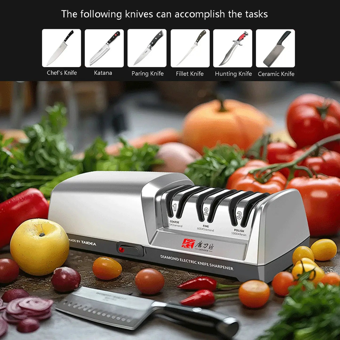 Electric Knife Sharpener | 3 Stage System | Diamond Abrasive