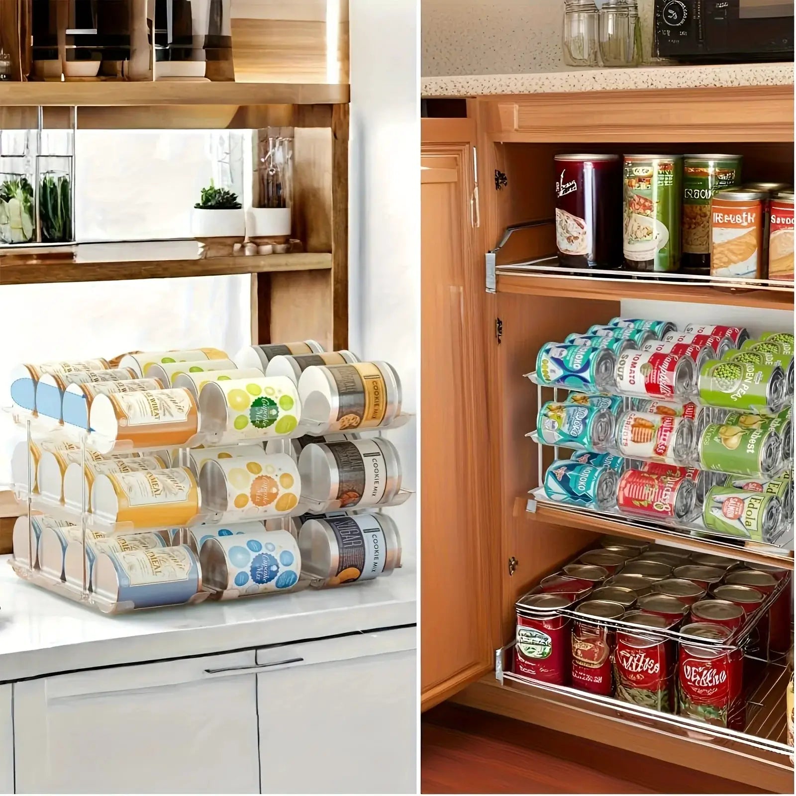 3-Tier 36-Capacity Stackable Rolling Can Organizer - Clear Plastic Space-Saving for Pantry/Fridge (3 Sets) | 24-hour Shipping from PriceLows™