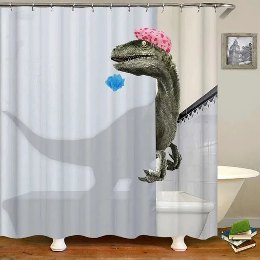 VIKAMA Funny Shower Curtains Bathroom Curtain With Hooks Decor Waterproof Cute Cat Dinosaur 3D Cortinas De Ducha from PriceLows™