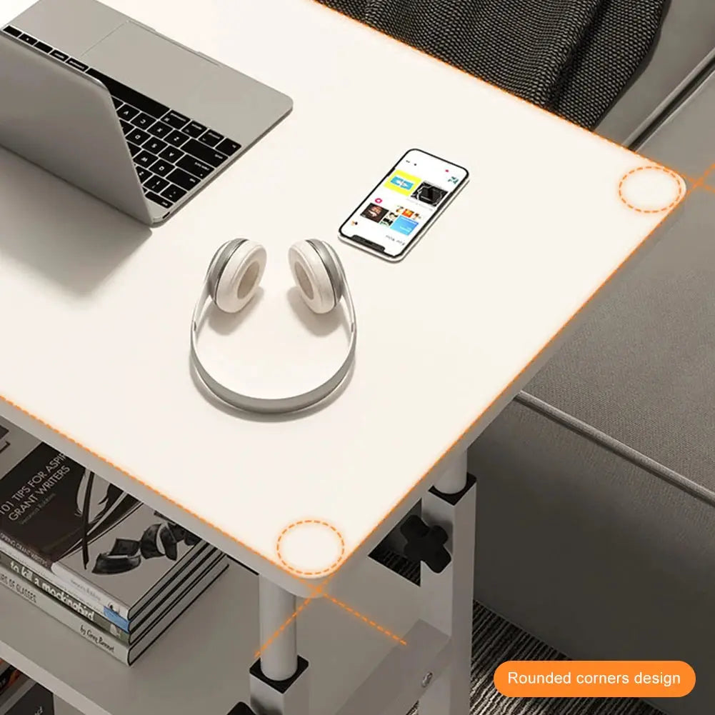 2-Layer Office Desk Movable Bedside Computer Lazy Table with Storage Shelf Laptop Warm White Bedroom Desk Lift Table Furniture from PriceLows™