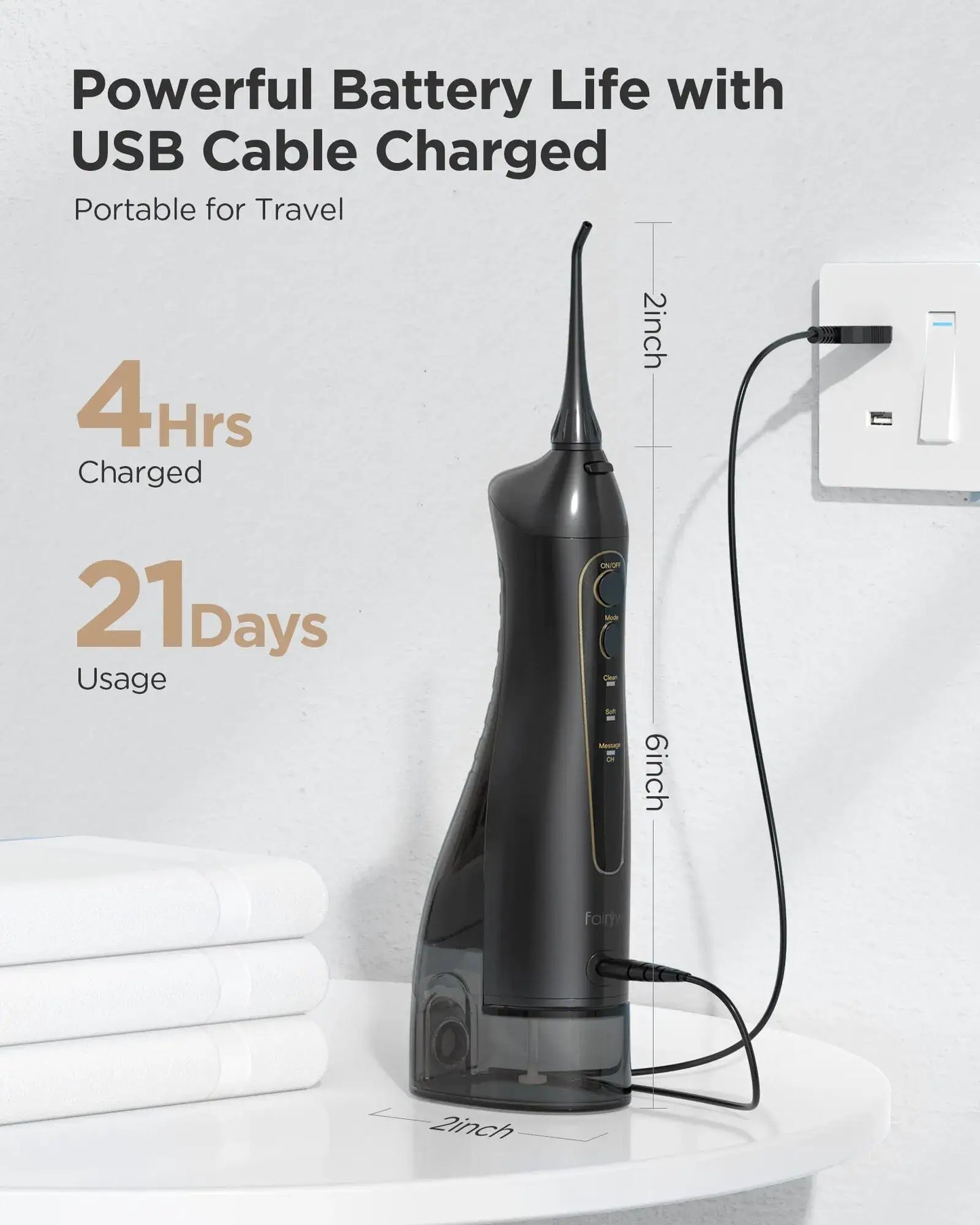 Water Flosser | Cordless USB Rechargeable | IPX7 Waterproof | FW5020E