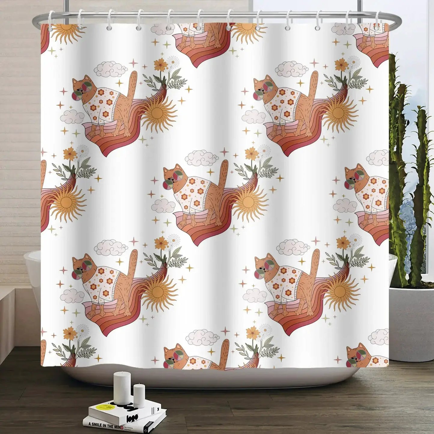 Cartoon Cat Shower Curtain Funny Animal Cute Cat Dog Kids Print Waterproof Bath Bathroom Shower Curtains Decoration with Hooks from PriceLows™