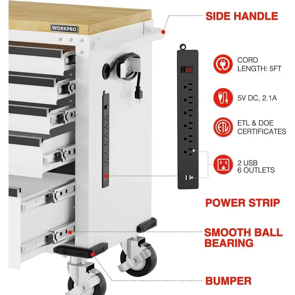 52 Heavy-Duty 5-Drawer & 1-Door Rolling Tool Chest, Lockable, 1000 lbs Capacity, with Power Strip for Home & Garage from PriceLows™