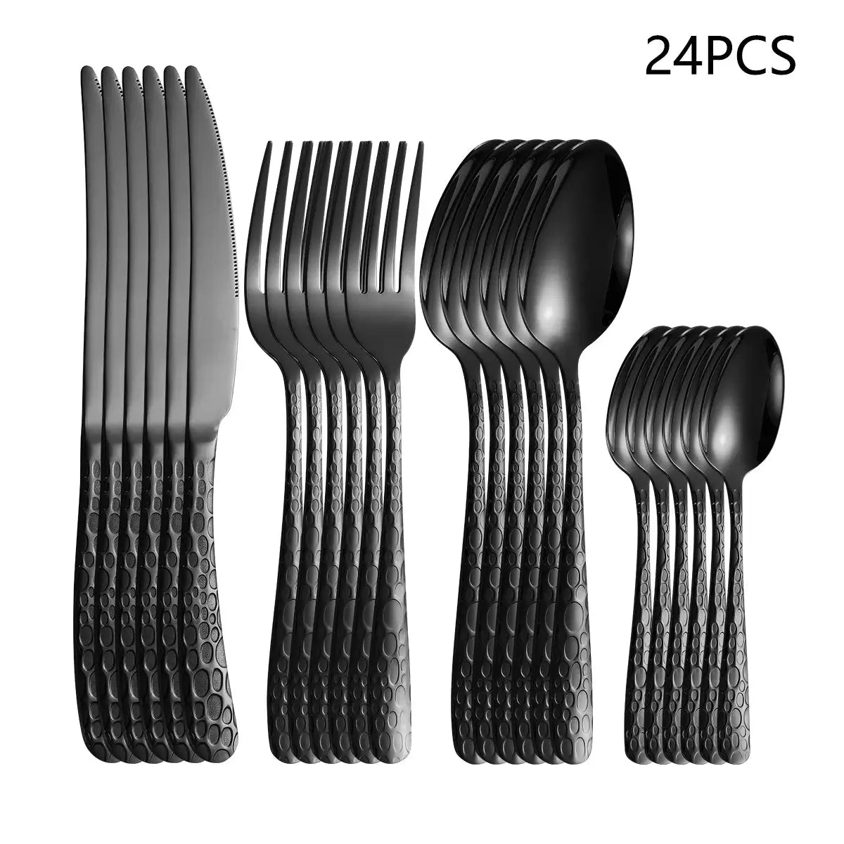 4/6/16/24pcs Black stainless steel cutlery knife, fork and spoon set Home kitchen utensils Holiday dinner tableware from PriceLows™