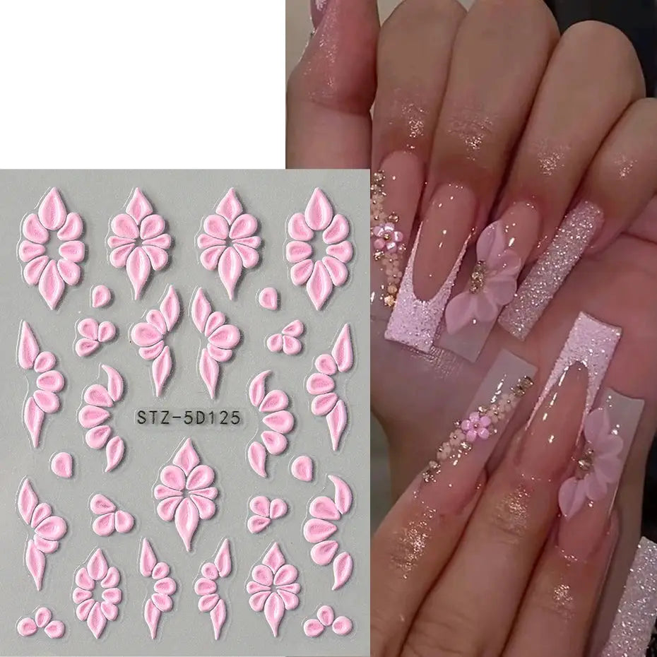 5D Embossed Flower Petal Vine Nail Art Sticker Decals Spring Summer Floral Nail Art Decorations Adhesive Sliders Foil Manicure from PriceLows™