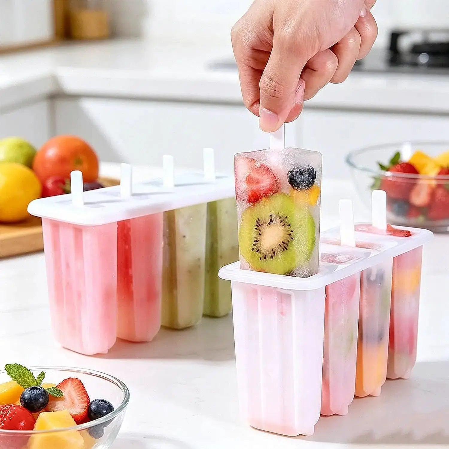 2 Pcs 4 Cavity Popsicle Mold for Homemade Ice Cream and Frozen Treats, Food-Grade Ice Pop Maker with Sticks, Easy Release Design from PriceLows™