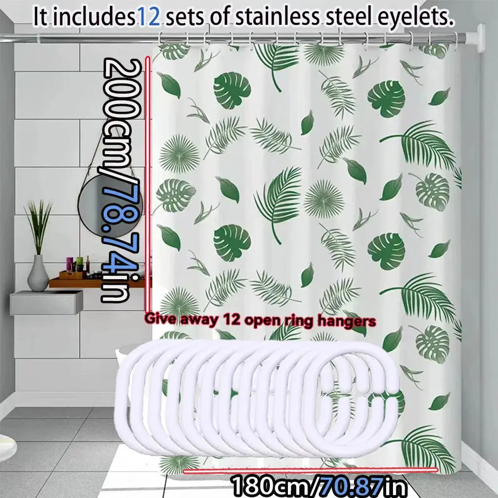 Simple wind green leaves bathroom shower curtain shielding partition Shower curtain quick dry can be scrubable light opaque bath from PriceLows™